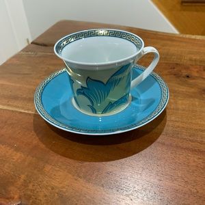 Versace by rosenthal Arabesque Cappuccino Cup Saucer blue teal green gold logo